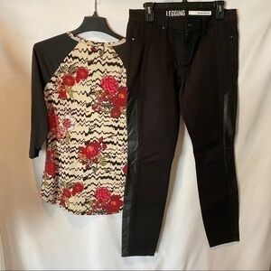 DKNY Legging 08 Black with Faux Leather Inset NWOT